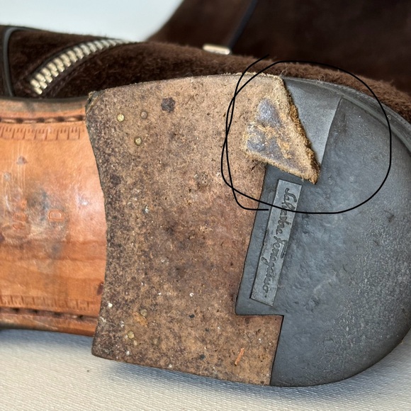 Salvatore Ferragamo Brown Suede Italian Leather Zip Chelsea Boots Size 10.5 - Picture 12 of 15